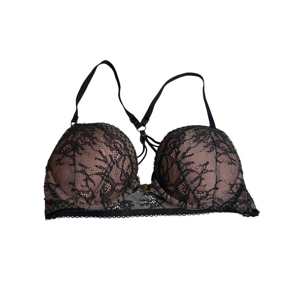 Women’s‎ 34B Victorias Secret Very Sexy Black Lace Push-up Plunge Bra GUC